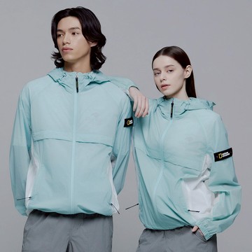 男女同款 FERILEX 輕量 拼色 防風外套 - 青綠色