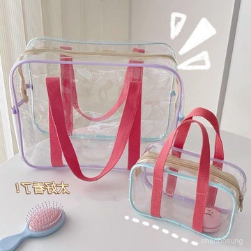 限時秒殺⚡韓國夏季奶油色大容量PVC遊泳透明防水沙灘包單肩包收納包洗漱包 UNA6