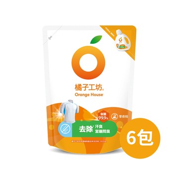 橘子工坊 天然濃縮制菌去味洗衣精補充包 1500ml x 6包