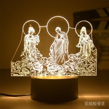 【臺灣出貨】西方三聖3d小夜燈可充電大勢至菩薩阿彌陀佛桌前供燈夜燈蓮花擺件 SGWC