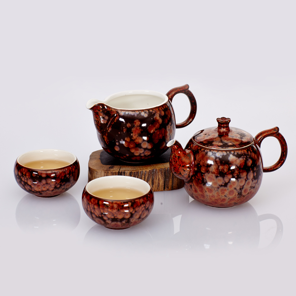 乾唐軒活瓷 | 多福圓滿茶具組 / 瓷 / 一壺+六杯+茶海 / 曜變鐵花紅