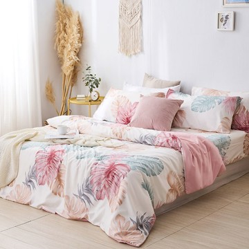 床包被套組(薄被套)-雙人加大 / 舒柔棉四件式 / 淺暮染夏 台灣製