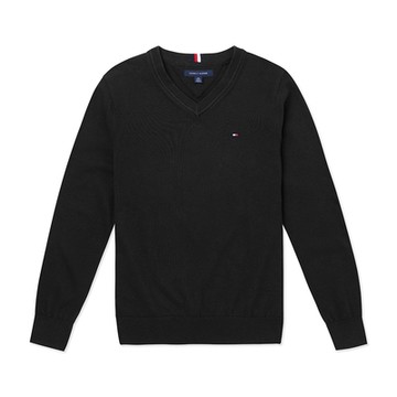 TOMMY 熱銷V領Logo針織毛衣-黑色