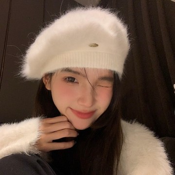 【好奶好軟✨】兔毛毛絨貝雷帽 針織帽 5色 羊毛貝雷帽 兔毛帽 毛帽 貝雷毛帽 畫家帽