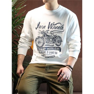 美式280G重磅長袖t恤摩托機車復古厚全棉打底衫阿美咔嘰體恤秋男t