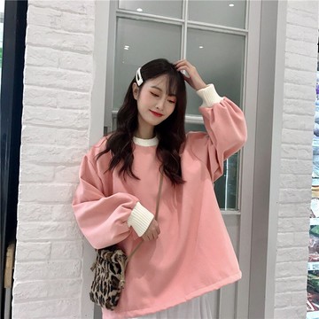 粉色加絨無帽衛衣女秋冬2021年新款加厚設計感小眾寬松bf慵懶風潮