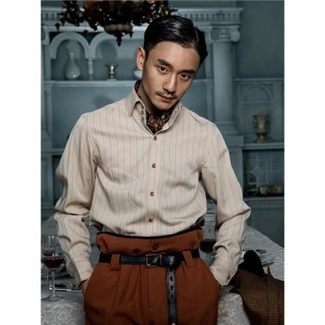 SOARIN英倫風高級感法式襯衫男 Vintage復古雅痞西裝條紋長袖襯衣