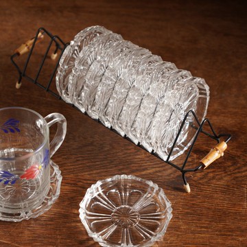 1960義大利水晶酒杯墊與收納架組