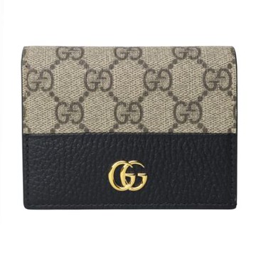 GUCCI  Supreme 防刮LOGO 拼接皮革暗釦零錢夾/卡夾(米x黑)