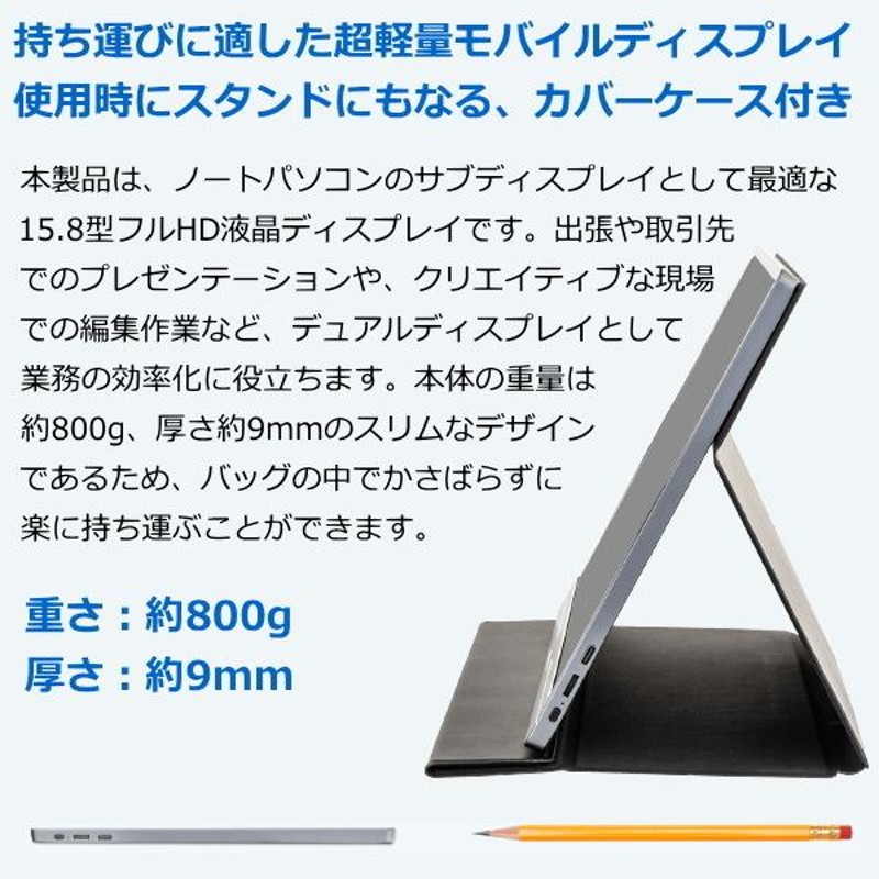 カバーケース付き 15.8型 モバイルディスプレイ フルHD グリーンハウス ...