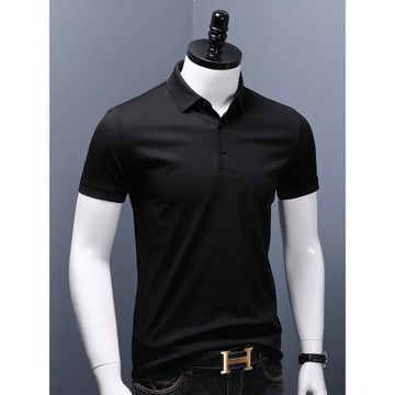 翻領t恤男士短袖修身雙絲光棉男裝高端商務純棉冰絲半袖polo衫夏
