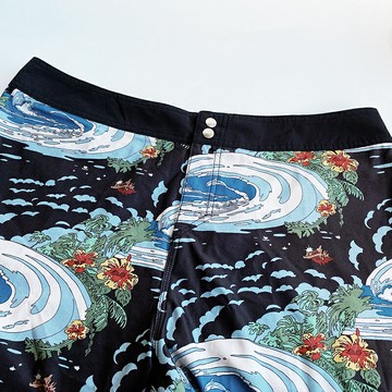 美國百分百【全新真品】QuikSilver 閃銀 海灘褲 釦式 休閒 短褲 logo 插圖 黑色 C166