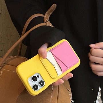 拼色撞色插卡包適用蘋果16promax手機殼iPhone15高級感13新款皮質
