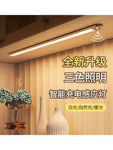 櫥柜人體感應燈條無線智能長條超薄led廚房酒柜衣柜鞋柜充電燈帶