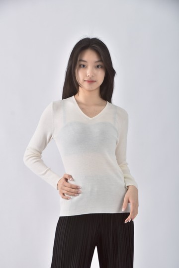 (S) 23区 Vingt trois arrondissements質感羊毛V領杏色長袖上衣