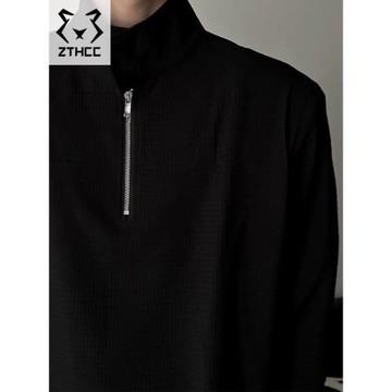 純色半拉鏈立領衛衣男款秋季寬松潮牌新款長袖外套男士翻領Polo衫