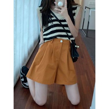 夏季2025新款休閑高腰顯瘦小個子五分闊腿五分褲直筒短褲女夏中褲