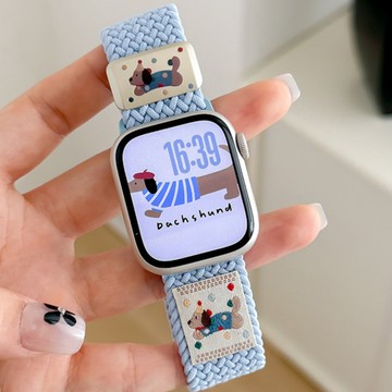 ins風小熊磁吸尼龍錶帶 適用於iwatch10代錶帶 Applewatch通用錶帶
