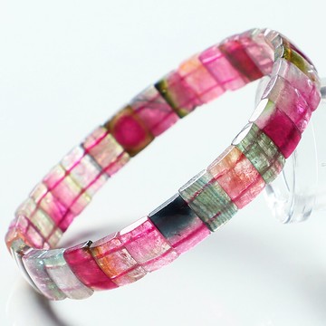 收藏級-高冰種西瓜碧璽手排女款 天然碧璽手鏈水晶手串女 放漏