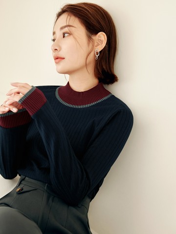 保暖針織高領撞色內搭長袖上衣