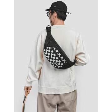 Mackar黑白格斜挎包潮牌男女撞色腰包單肩多功能餃子胸包棋盤格子