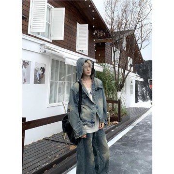 ONE Lilacfish2024/FW“連帽雪花” 小眾設計感牛仔外套男女同款