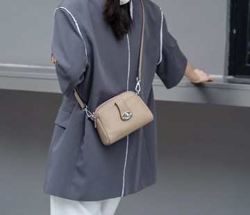 可愛雙層斜背包-灰色