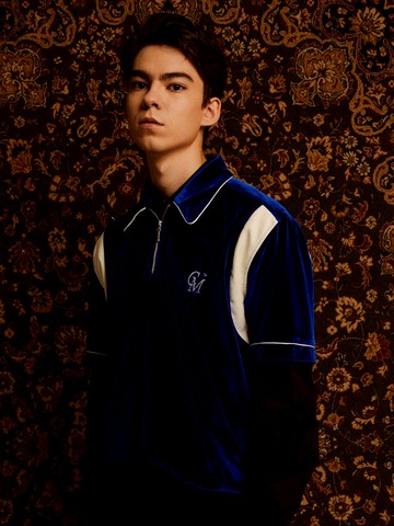 Leather-Trimmed Velour Zip Polo_Blue