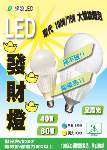 發財燈/取代75W螺旋燈泡 超亮LED 60W 球泡  全電壓 白光 黃光 〖永光照明〗C50-LED-60W%