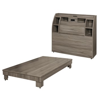 【顛覆設計】二件組 艾莉插座床頭箱+加高床底(單大3.5尺)古橡色