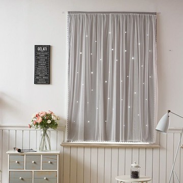 窗簾 簡易自粘魔術貼魔鬼氈窗簾 免打孔窗簾 鏤空星星ins窗簾 臥室出租房遮光布 遮光布紗窗簾 遮光窗簾布 半透光窗