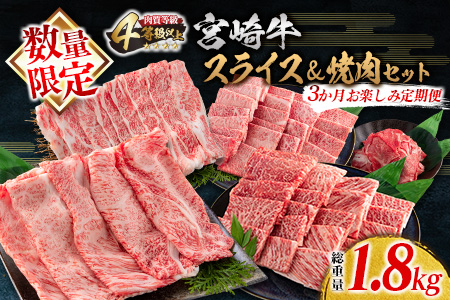 数量限定≪3か月お楽しみ定期便≫宮崎牛スライス＆焼肉セット(総重量1.8kg)　肉　牛　牛肉　国産 GG5-23