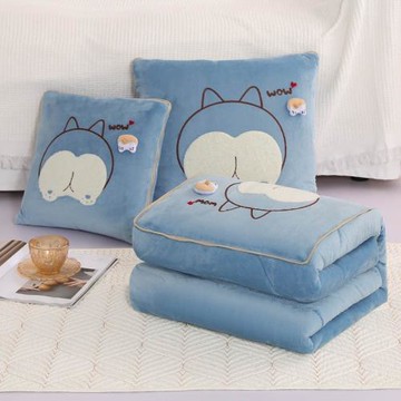 柯基抱枕被子兩用加厚汽車載辦公室午睡枕頭毯子靠枕空調被二合一