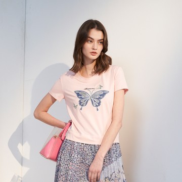 CLL巧玲瓏 優雅綁帶蝴蝶印花開衩上衣 2263923