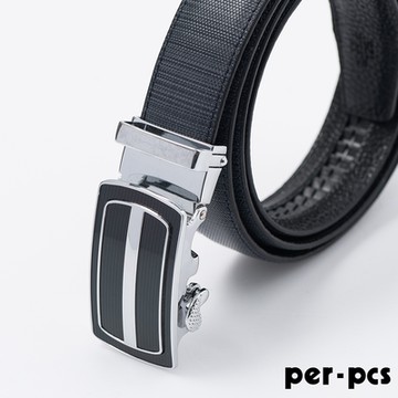 per-pcs ZIBIYA時尚高品質皮革格紋皮帶_黑灰(808AB)