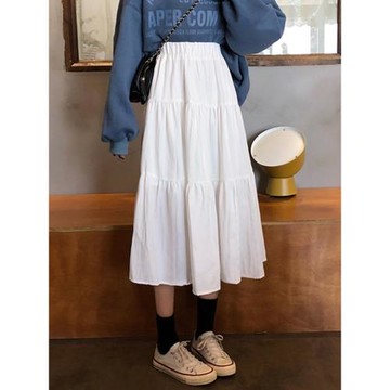 早秋白色半身裙女小個子超好看的a字裙子長款蛋糕裙白裙半身長裙