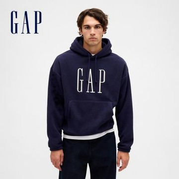 【GAP】男裝|Logo刺繡刷毛帽T-海軍藍(846551)