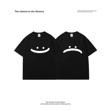 oddnova黑色表情印花情侶短袖T恤女大碼寬松設計感小眾半袖