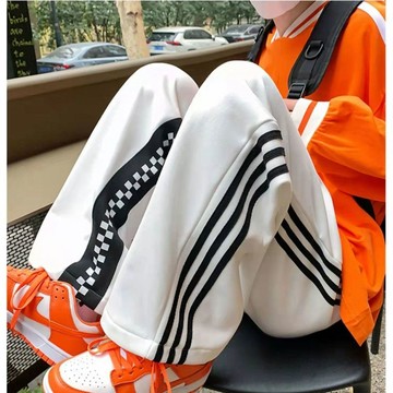 限時優惠 休閒潮流衛褲 男女新款潮牌直筒寬鬆大碼休閒褲子男百搭潮流棋盤格