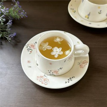 韓式ins風碎花陶瓷杯碟咖啡杯拿鐵杯高顏值下午茶杯碟杯子甜品盤