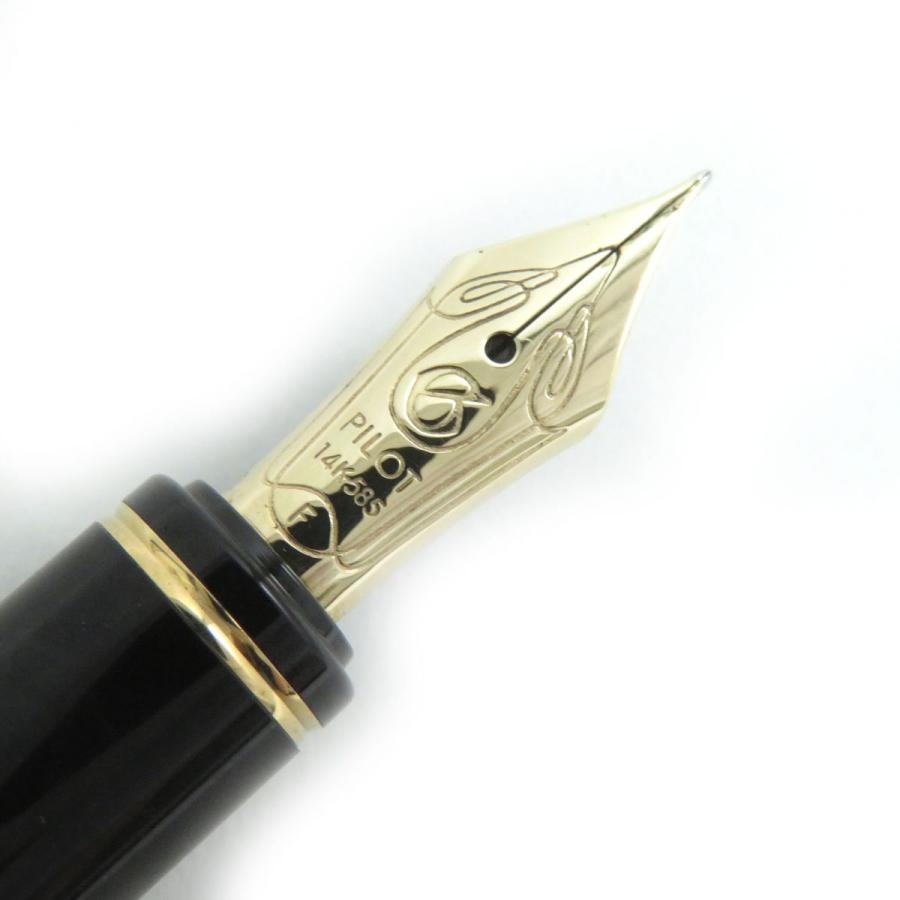 極美品△PILOT パイロット グランセNC 万年筆 ペン先14K Fニブ キャップ式 ブラック×グリーン（マーブル）×ゴールド 日本製 オススメ◎