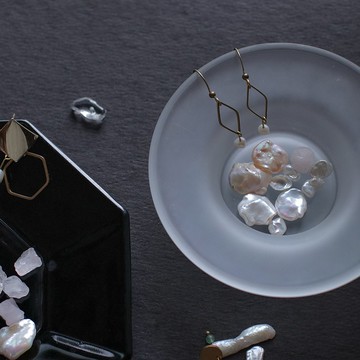 淡水珍珠幾何耳環-晨霧/耳針/夾式/可客製