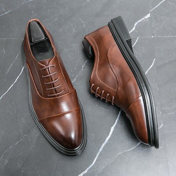 【新品上市】英倫尖頭牛津皮鞋男韓版系帶黑色棕色商務正裝復古小皮鞋男內增高厚底新郎結婚鞋大碼45紳士正式上班男鞋46