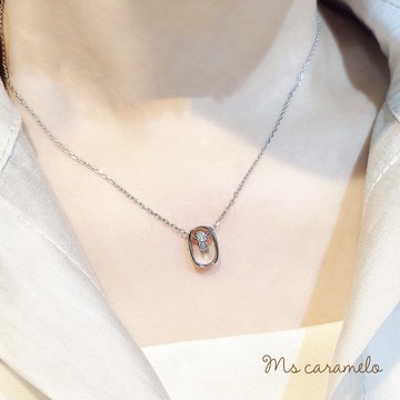 送禮物 現貨商品【焦糖小姐 Ms caramelo】925純銀鍍K白 鋯石項鍊(鏤空橢圓項鍊)