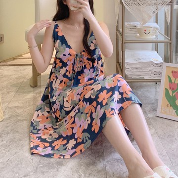 imaco旗艦店 100%嫘縈渡假風自帶胸墊睡衣洋裝(6款)