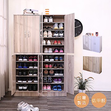 BuyJM低甲醛加寬厚板雙層可堆疊附門鞋櫃/置物櫃/收納櫃(寬100x高155公分)