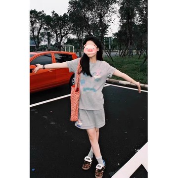 🎇夏季爆款🎇 鹽系炸街休閒運動套裝女夏季學生韓版寬鬆顯瘦短袖短裙OOTD兩件套