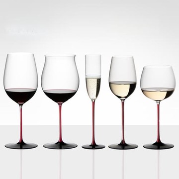 精品無暇原色料手工吹制AA級勃艮第杯紅桿黑領結波爾多紅酒杯紅挺