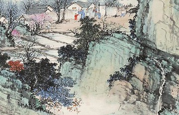 袁松年桃源問津30X64仿古畫復制山水畫名人字畫名家書畫書房掛畫