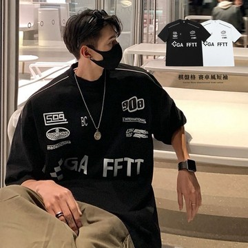 [HYC] 韓國 GAFFTT 賽車風 908 棋盤格 潮流短T 短袖上衣 穿搭 男女不拘 寬鬆落肩 街頭 Y2K